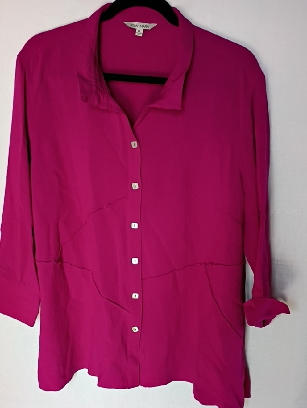 John Mark Women's Tunic Bright Fuchsia Button-Down Shirt Size XL